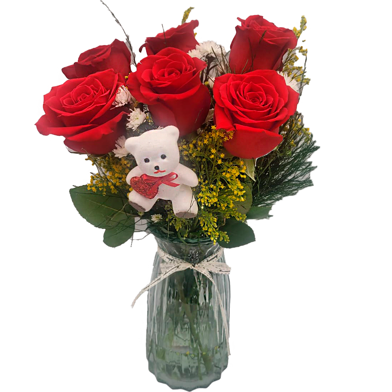 Arranjo 6 Rosas no Vaso de Vidro